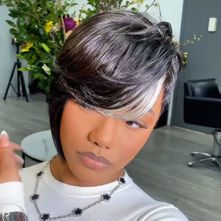 ailuxyhair-fr Perruque Coupe Pixie Identique à la photo AILUXY Perruque Courte Pixie avec Mèche Blonde, Style Élégant et Naturel