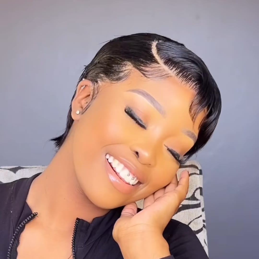 ailuxyhair-fr Perruque Coupe Pixie Identique à la photo AILUXY Perruque Courte Sleek Side Part Pixie Lace Front | Noire Brillance,Cheveux Humains Remy, Ligne de Cheveux Naturelle