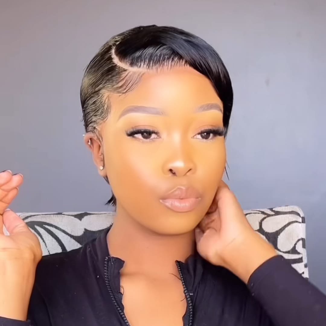 ailuxyhair-fr Perruque Coupe Pixie Identique à la photo AILUXY Perruque Courte Sleek Side Part Pixie Lace Front | Noire Brillance,Cheveux Humains Remy, Ligne de Cheveux Naturelle