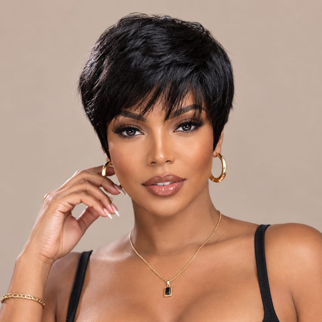 ailuxyhair-fr Perruque Coupe Pixie Identique à la photo AILUXY Perruque courts personnalisés - Tête mécanique sans colle 100% Cheveux Humains