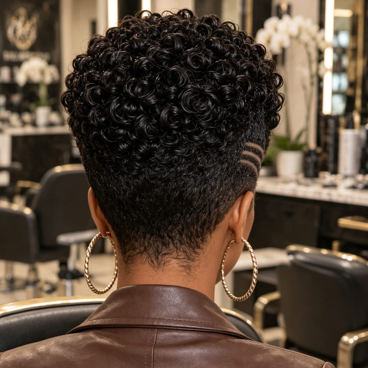 ailuxyhair-fr Perruque Coupe Pixie Identique à la photo AILUXY Perruque Full Lace Perruque Pixie Courte Boucles Finger Coil Cheveux Humains, Dégradé Gravé Sur Côté Look Naturel Afro