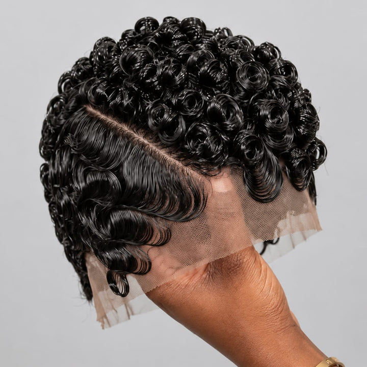 ailuxyhair-fr Perruque Coupe Pixie Identique à la photo AILUXY Perruque Full Lace Pixie Water Wave Courte 100% Cheveux Humains, Boucles Ressort Définies, Raie Naturelle