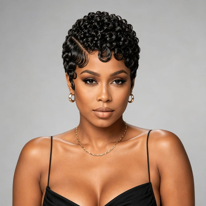 ailuxyhair-fr Perruque Coupe Pixie Identique à la photo AILUXY Perruque Full Lace Pixie Water Wave Courte 100% Cheveux Humains, Boucles Ressort Définies, Raie Naturelle