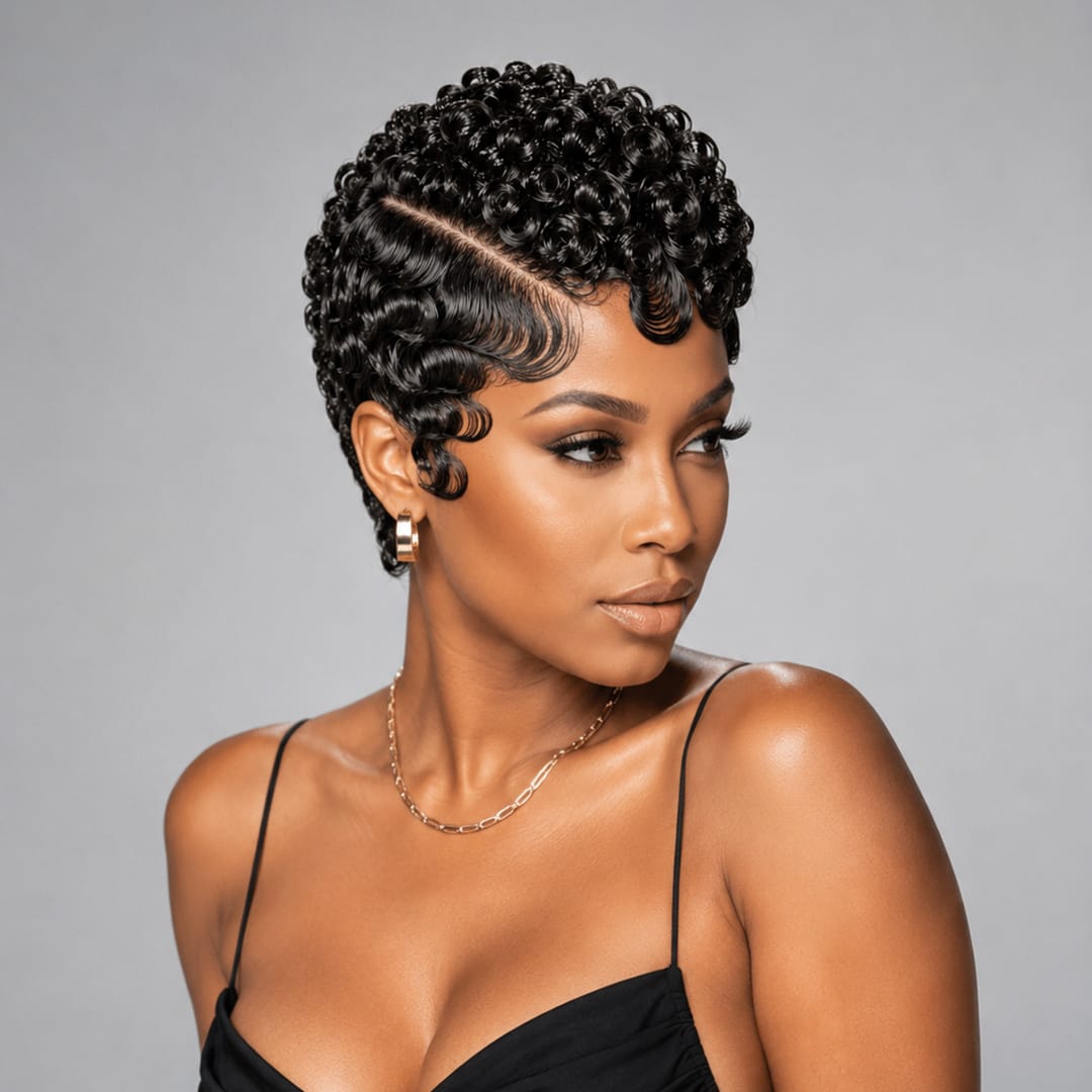 ailuxyhair-fr Perruque Coupe Pixie Identique à la photo AILUXY Perruque Full Lace Pixie Water Wave Courte 100% Cheveux Humains, Boucles Ressort Définies, Raie Naturelle