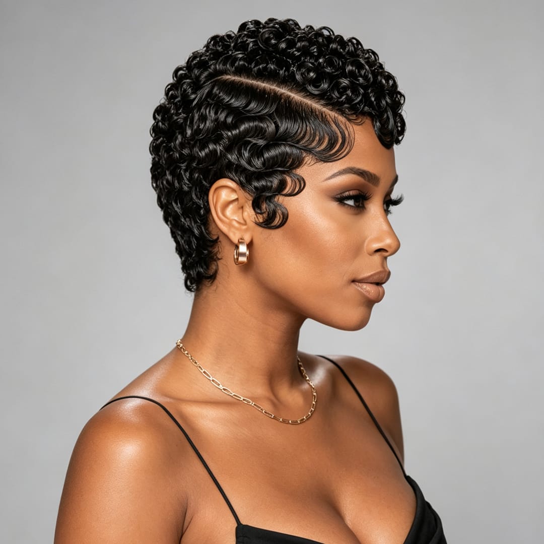 ailuxyhair-fr Perruque Coupe Pixie Identique à la photo AILUXY Perruque Full Lace Pixie Water Wave Courte 100% Cheveux Humains, Boucles Ressort Définies, Raie Naturelle