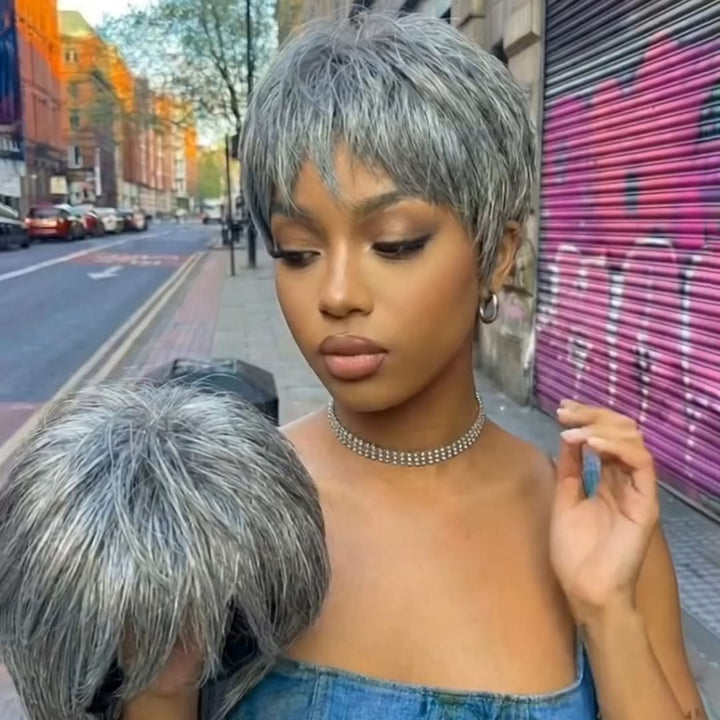 ailuxyhair-fr Perruque Coupe Pixie Identique à la photo AILUXY Perruque Grise Coupe Pixie Sans Colle - Prête à Porter pour un Style Élégant