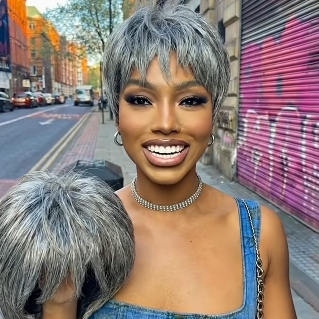 ailuxyhair-fr Perruque Coupe Pixie Identique à la photo AILUXY Perruque Grise Coupe Pixie Sans Colle - Prête à Porter pour un Style Élégant