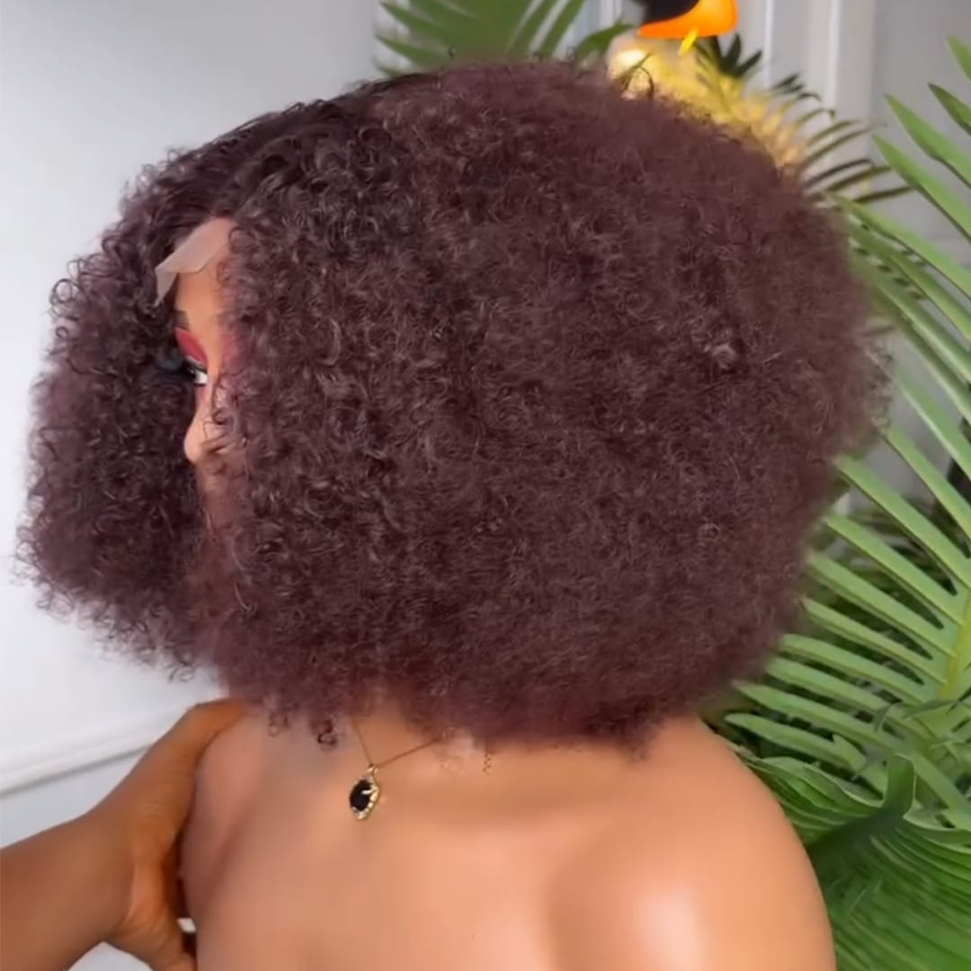 ailuxyhair-fr Perruque Coupe Pixie Identique à la photo AILUXY Perruque Lace Front Kinky Curly Brun Chocolat - Texture Souple et Coiffable à Volonté