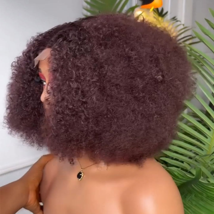 ailuxyhair-fr Perruque Coupe Pixie Identique à la photo AILUXY Perruque Lace Front Kinky Curly Brun Chocolat - Texture Souple et Coiffable à Volonté