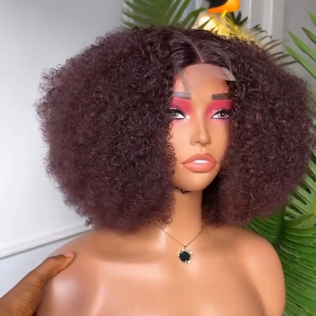 ailuxyhair-fr Perruque Coupe Pixie Identique à la photo AILUXY Perruque Lace Front Kinky Curly Brun Chocolat - Texture Souple et Coiffable à Volonté