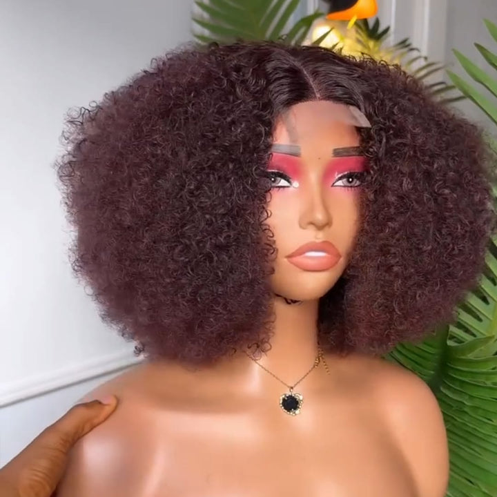 ailuxyhair-fr Perruque Coupe Pixie Identique à la photo AILUXY Perruque Lace Front Kinky Curly Brun Chocolat - Texture Souple et Coiffable à Volonté