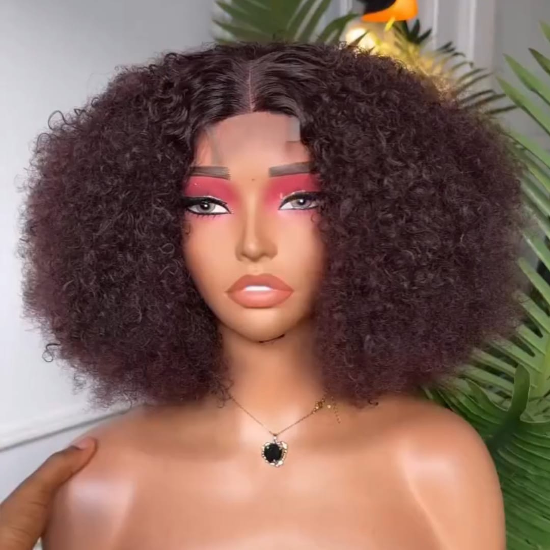 ailuxyhair-fr Perruque Coupe Pixie Identique à la photo AILUXY Perruque Lace Front Kinky Curly Brun Chocolat - Texture Souple et Coiffable à Volonté