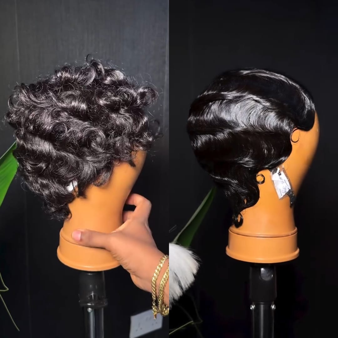 ailuxyhair-fr Perruque Coupe Pixie Identique à la photo AILUXY Perruque Mi-Courbe à Vagues Frisées Brillantes, Éclat Vernis Soyeux, Courbes Anciennes Modelées