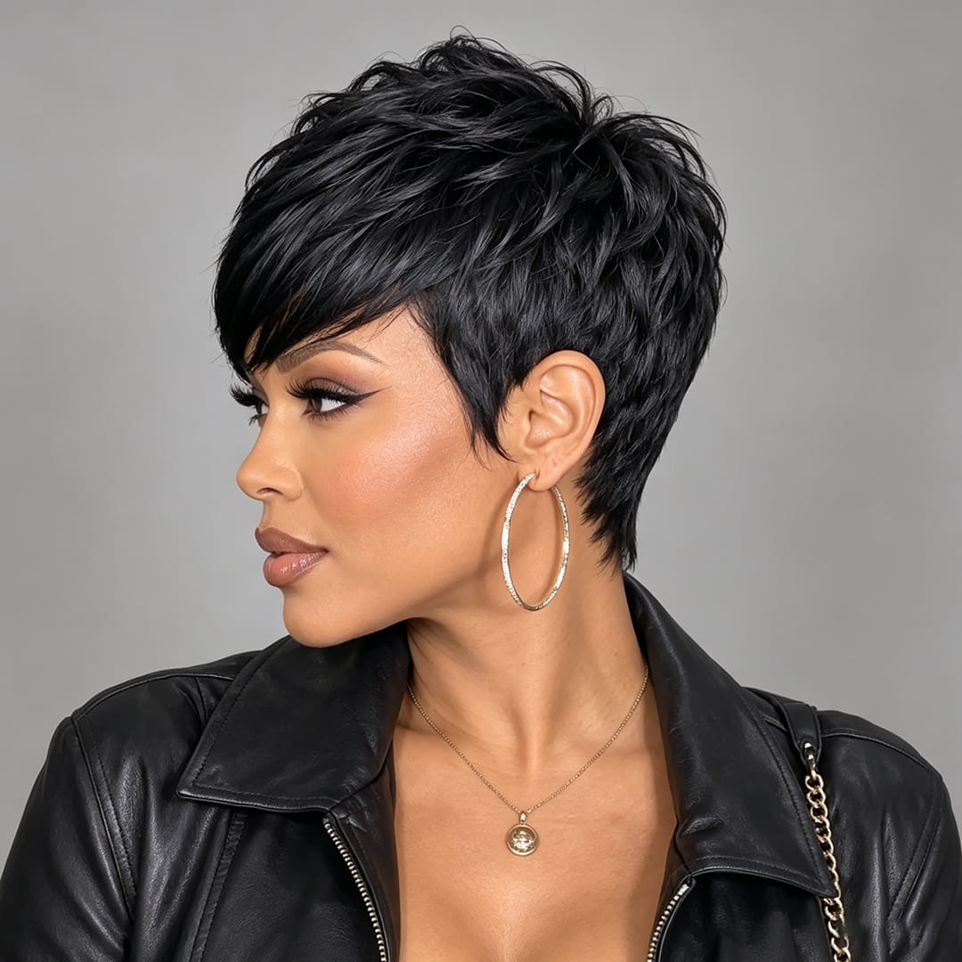 ailuxyhair-fr Perruque Coupe Pixie Identique à la photo AILUXY Perruque personnalisée avancée Pixie Perruques Noir 2.0 identique à l'image
