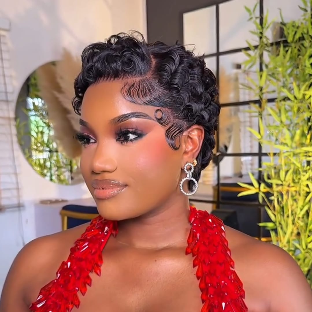 ailuxyhair-fr Perruque Coupe Pixie Identique à la photo AILUXY Perruque Pixie Bouclée Courte 13x4 Lace Front - Cheveux Humains Brésiliens Naturels, Pré-Plaquée avec Baby Hair