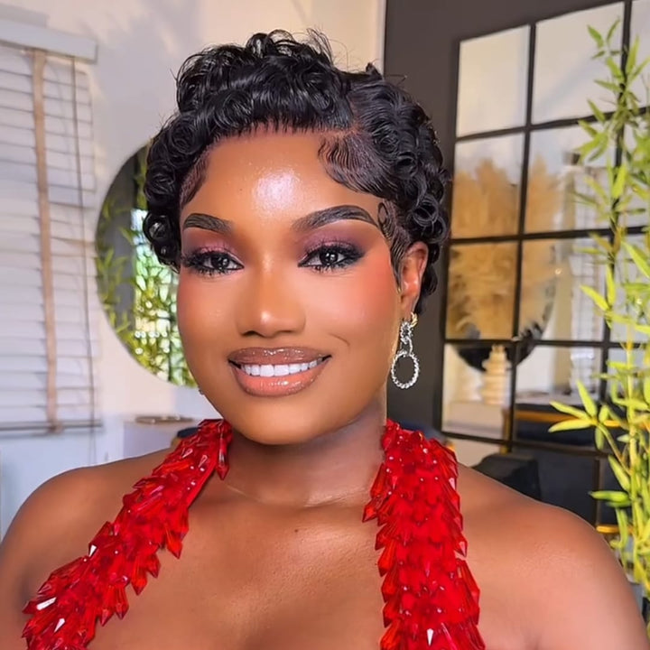 ailuxyhair-fr Perruque Coupe Pixie Identique à la photo AILUXY Perruque Pixie Bouclée Courte 13x4 Lace Front - Cheveux Humains Brésiliens Naturels, Pré-Plaquée avec Baby Hair