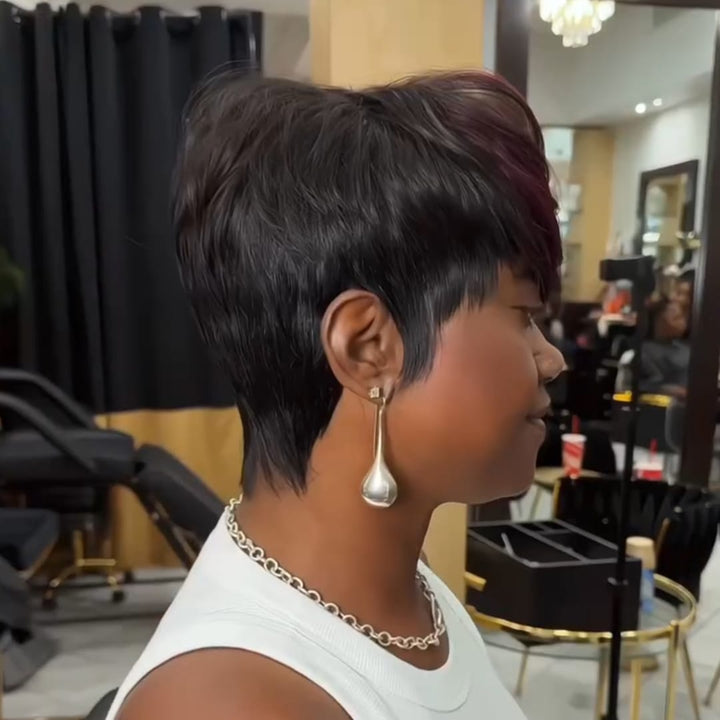 ailuxyhair-fr Perruque Coupe Pixie Identique à la photo AILUXY Perruque Pixie Colorée Bordeaux, Look Moderne et Facile à Coiffer au Quotidien