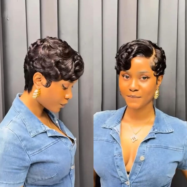ailuxyhair-fr Perruque Coupe Pixie Identique à la photo AILUXY  Perruque Pixie Courte à Texture Bouclée Sculptée, Contours Nettoyés, Style Chic et Polyvalent