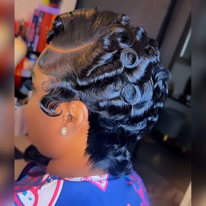 ailuxyhair-fr Perruque Coupe Pixie Identique à la photo AILUXY  Perruque Pixie Courte à Texture Finger Wave rétro ultra-luxueux