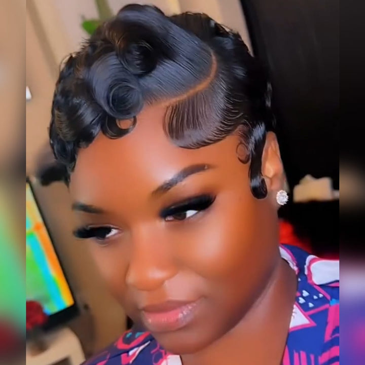 ailuxyhair-fr Perruque Coupe Pixie Identique à la photo AILUXY  Perruque Pixie Courte à Texture Finger Wave rétro ultra-luxueux