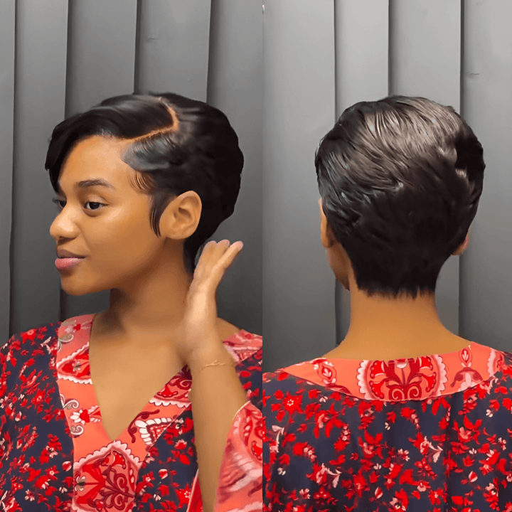 ailuxyhair-fr Perruque Coupe Pixie Identique à la photo AILUXY Perruque Pixie Courte Lisse à Effet Brillant Avec 13x4 Lace, Coiffure Épurée et Moderne, Installation Rapide Sans Colle, Idéale pour un Style Audacieux et Élégant