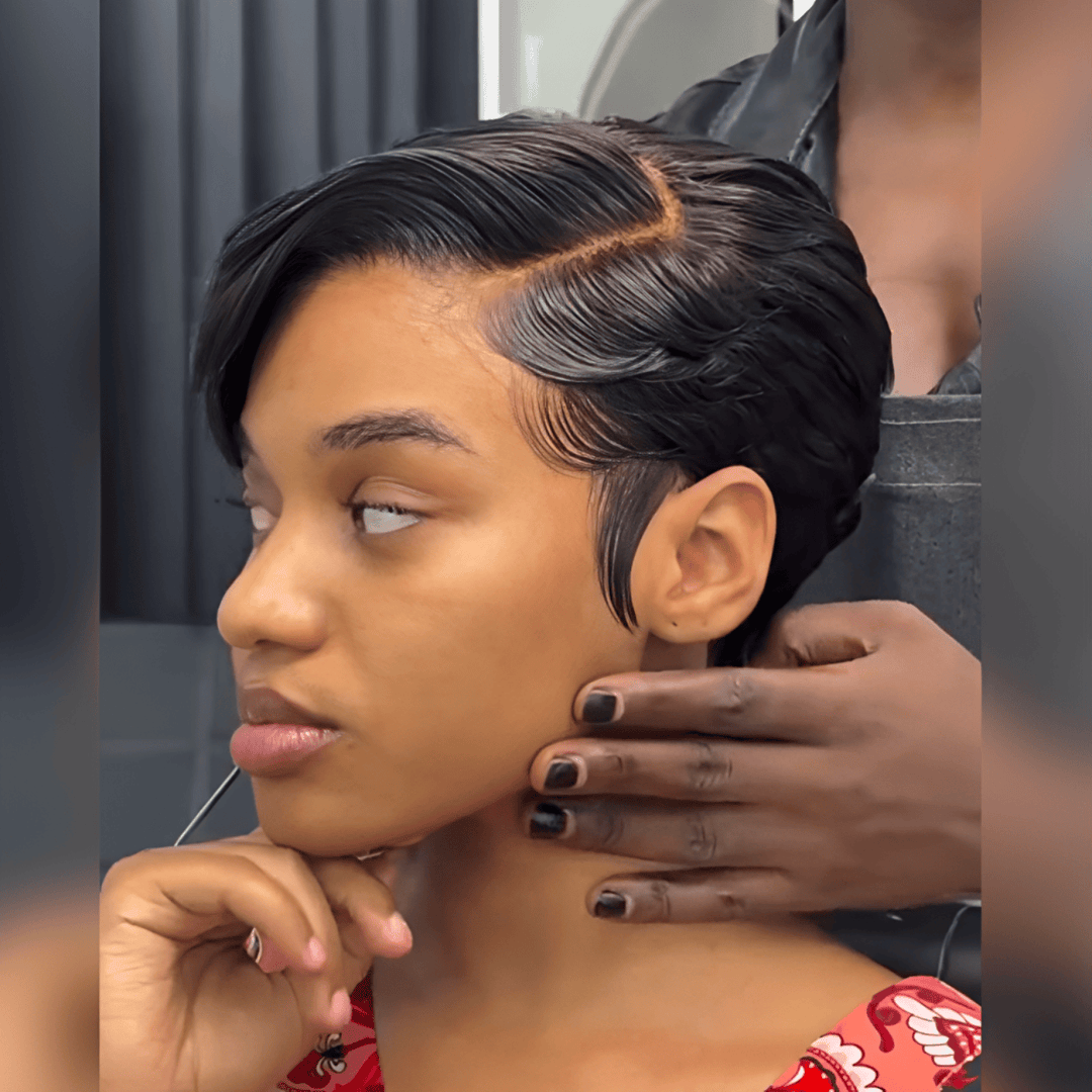 ailuxyhair-fr Perruque Coupe Pixie Identique à la photo AILUXY Perruque Pixie Courte Lisse à Effet Brillant Avec 13x4 Lace, Coiffure Épurée et Moderne, Installation Rapide Sans Colle, Idéale pour un Style Audacieux et Élégant