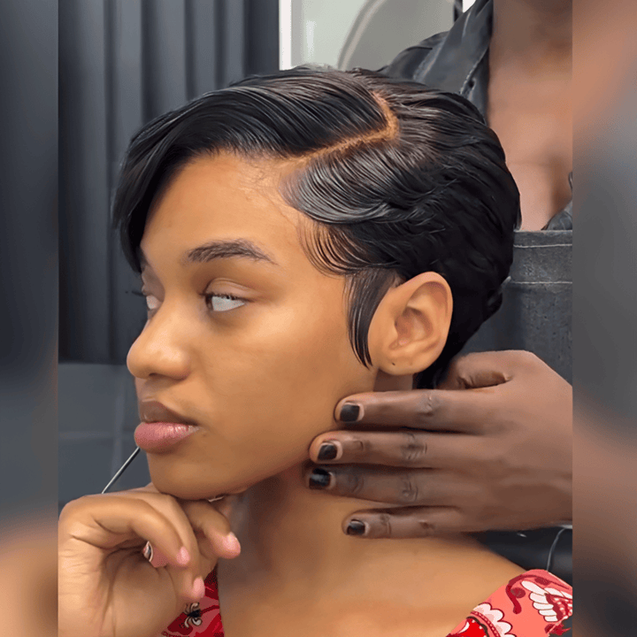 ailuxyhair-fr Perruque Coupe Pixie Identique à la photo AILUXY Perruque Pixie Courte Lisse à Effet Brillant Avec 13x4 Lace, Coiffure Épurée et Moderne, Installation Rapide Sans Colle, Idéale pour un Style Audacieux et Élégant