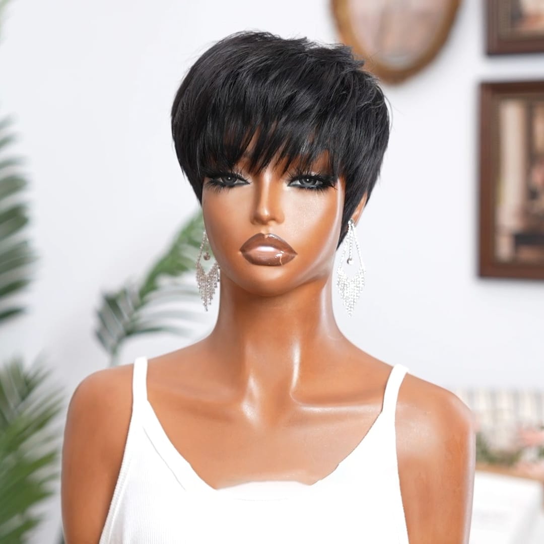 ailuxyhair-fr Perruque Coupe Pixie Identique à la photo AILUXY Perruque Pixie Courte  Noir Naturelle avec Frange - Look Épuré et Professionnel, Conception Simple à Mettre, Confortable pour Toutes Occasions