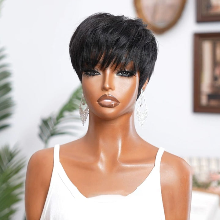 ailuxyhair-fr Perruque Coupe Pixie Identique à la photo AILUXY Perruque Pixie Courte  Noir Naturelle avec Frange - Look Épuré et Professionnel, Conception Simple à Mettre, Confortable pour Toutes Occasions