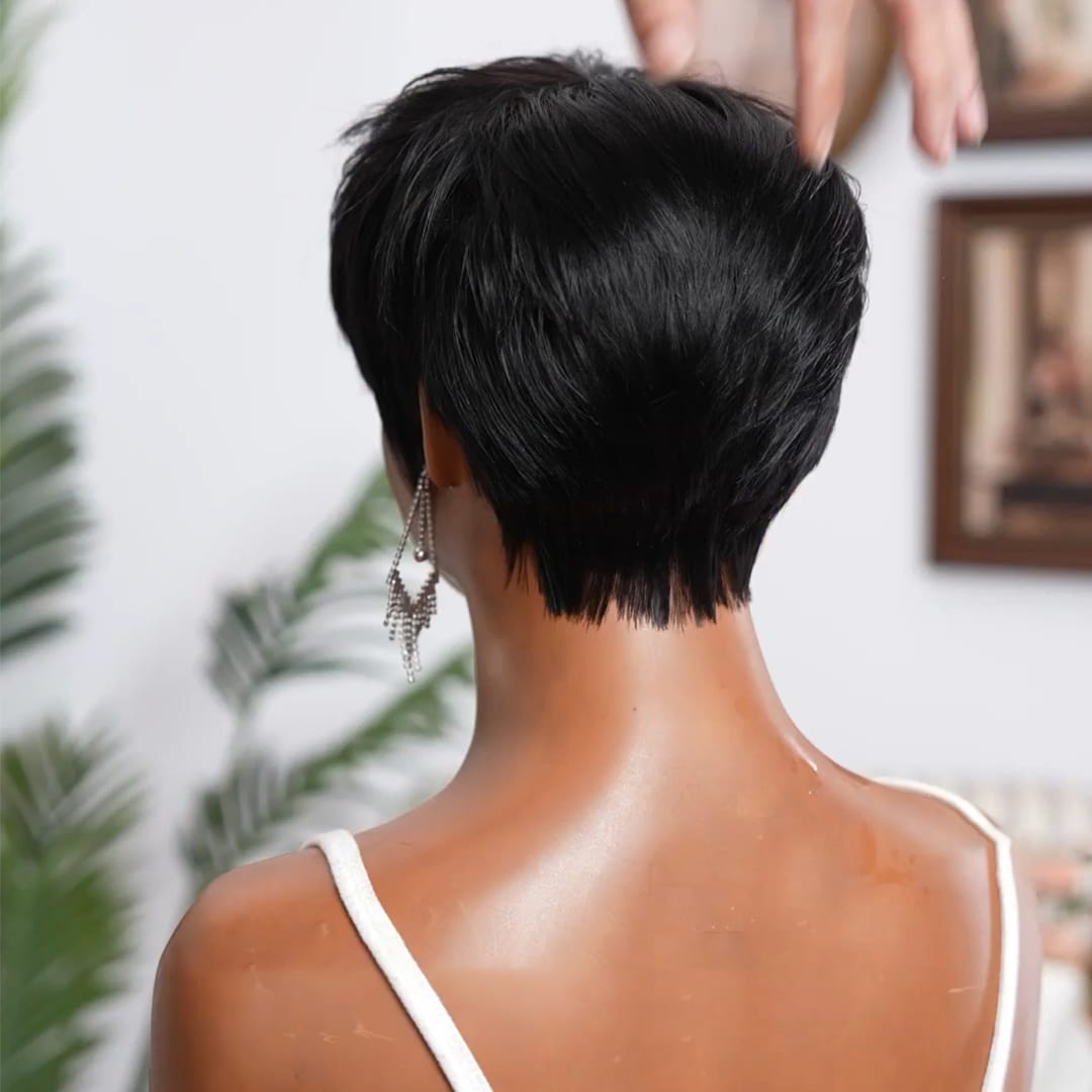ailuxyhair-fr Perruque Coupe Pixie Identique à la photo AILUXY Perruque Pixie Courte  Noir Naturelle avec Frange - Look Épuré et Professionnel, Conception Simple à Mettre, Confortable pour Toutes Occasions
