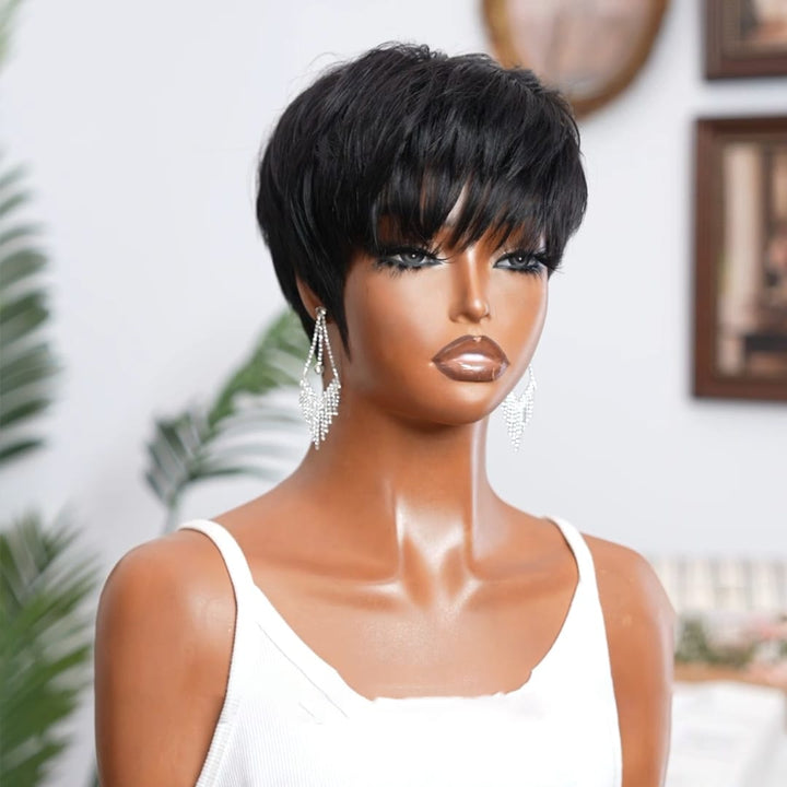 ailuxyhair-fr Perruque Coupe Pixie Identique à la photo AILUXY Perruque Pixie Courte  Noir Naturelle avec Frange - Look Épuré et Professionnel, Conception Simple à Mettre, Confortable pour Toutes Occasions
