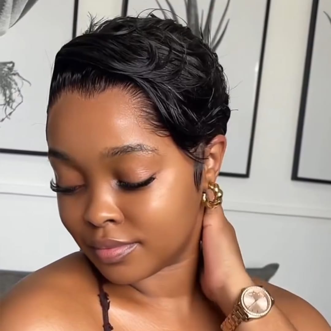 ailuxyhair-fr Perruque Coupe Pixie Identique à la photo AILUXY Perruque Pixie Courte Ondulée Latérale, Finition Lustrée Huilée, Coupe Raffinée Minimaliste，100% Cheuveux Humains
