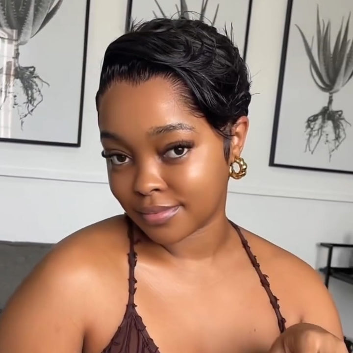 ailuxyhair-fr Perruque Coupe Pixie Identique à la photo AILUXY Perruque Pixie Courte Ondulée Latérale, Finition Lustrée Huilée, Coupe Raffinée Minimaliste，100% Cheuveux Humains