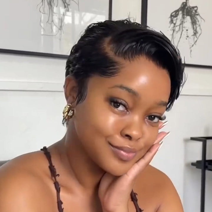 ailuxyhair-fr Perruque Coupe Pixie Identique à la photo AILUXY Perruque Pixie Courte Ondulée Latérale, Finition Lustrée Huilée, Coupe Raffinée Minimaliste，100% Cheuveux Humains