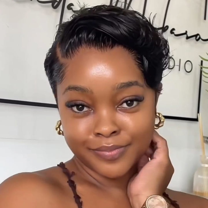 ailuxyhair-fr Perruque Coupe Pixie Identique à la photo AILUXY Perruque Pixie Courte Ondulée Latérale, Finition Lustrée Huilée, Coupe Raffinée Minimaliste，100% Cheuveux Humains