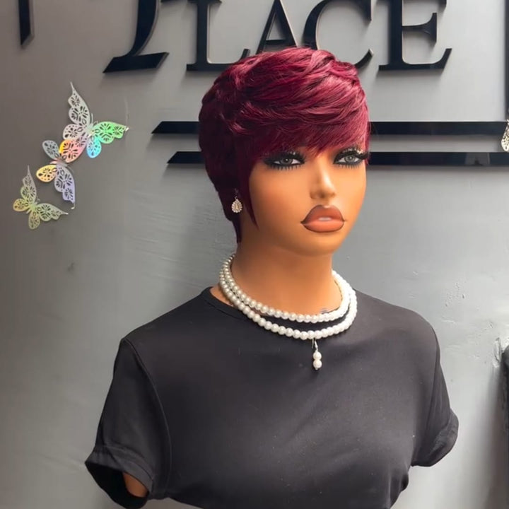 ailuxyhair-fr Perruque Coupe Pixie Identique à la photo AILUXY  Perruque Pixie Courte Rouge Vin à Frange Sculptée, Brillance Lustrée , Style Moderne et Facile à Porter