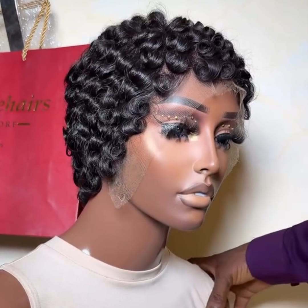 ailuxyhair-fr Perruque Coupe Pixie Identique à la photo AILUXY Perruque Pixie Cut Courte Cheveux Humains Bouclés Noirs