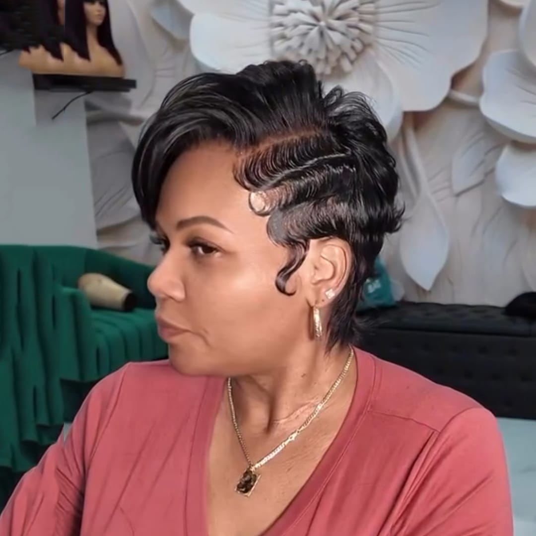 ailuxyhair-fr Perruque Coupe Pixie Identique à la photo AILUXY  Perruque Pixie en Cheveux Humains à Boucles Sculptées, 13x4Lace Front Invisible, Entretien Facile