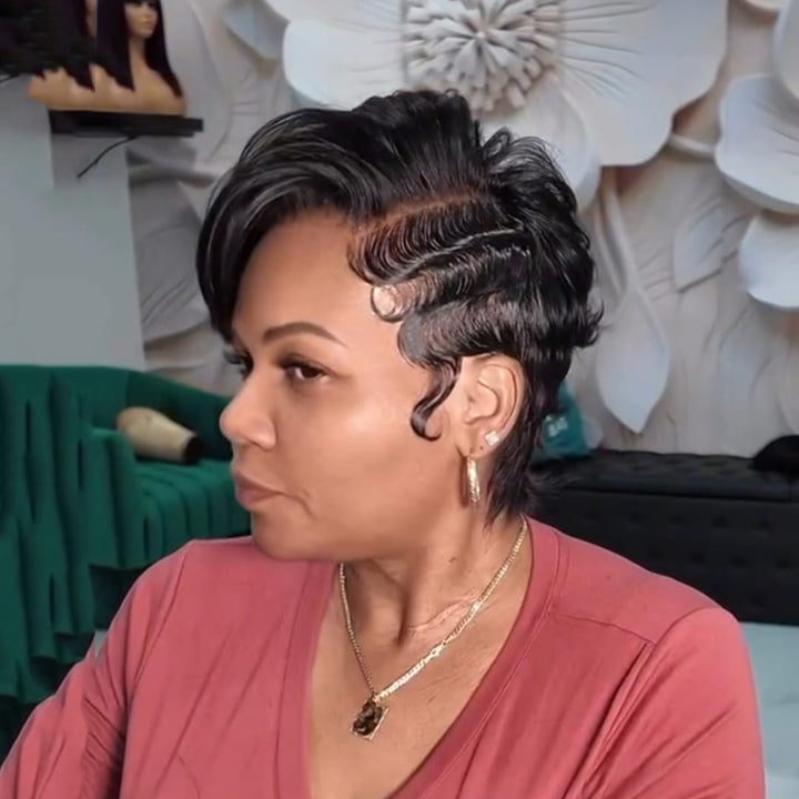 ailuxyhair-fr Perruque Coupe Pixie Identique à la photo AILUXY  Perruque Pixie en Cheveux Humains à Boucles Sculptées, 13x4Lace Front Invisible, Entretien Facile
