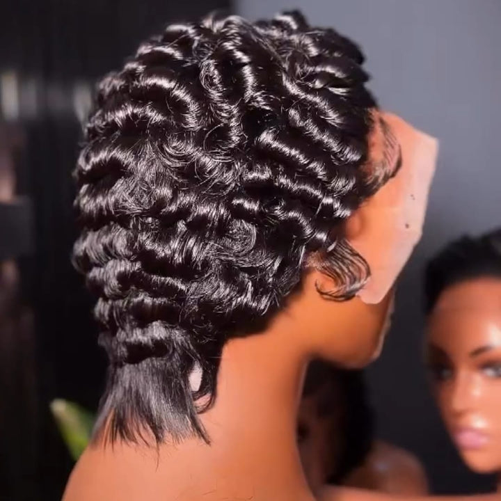 ailuxyhair-fr Perruque Coupe Pixie Identique à la photo AILUXY Perruque Pixie Ondulations au Doigt | Lace Front HD 100% Cheveux Humains