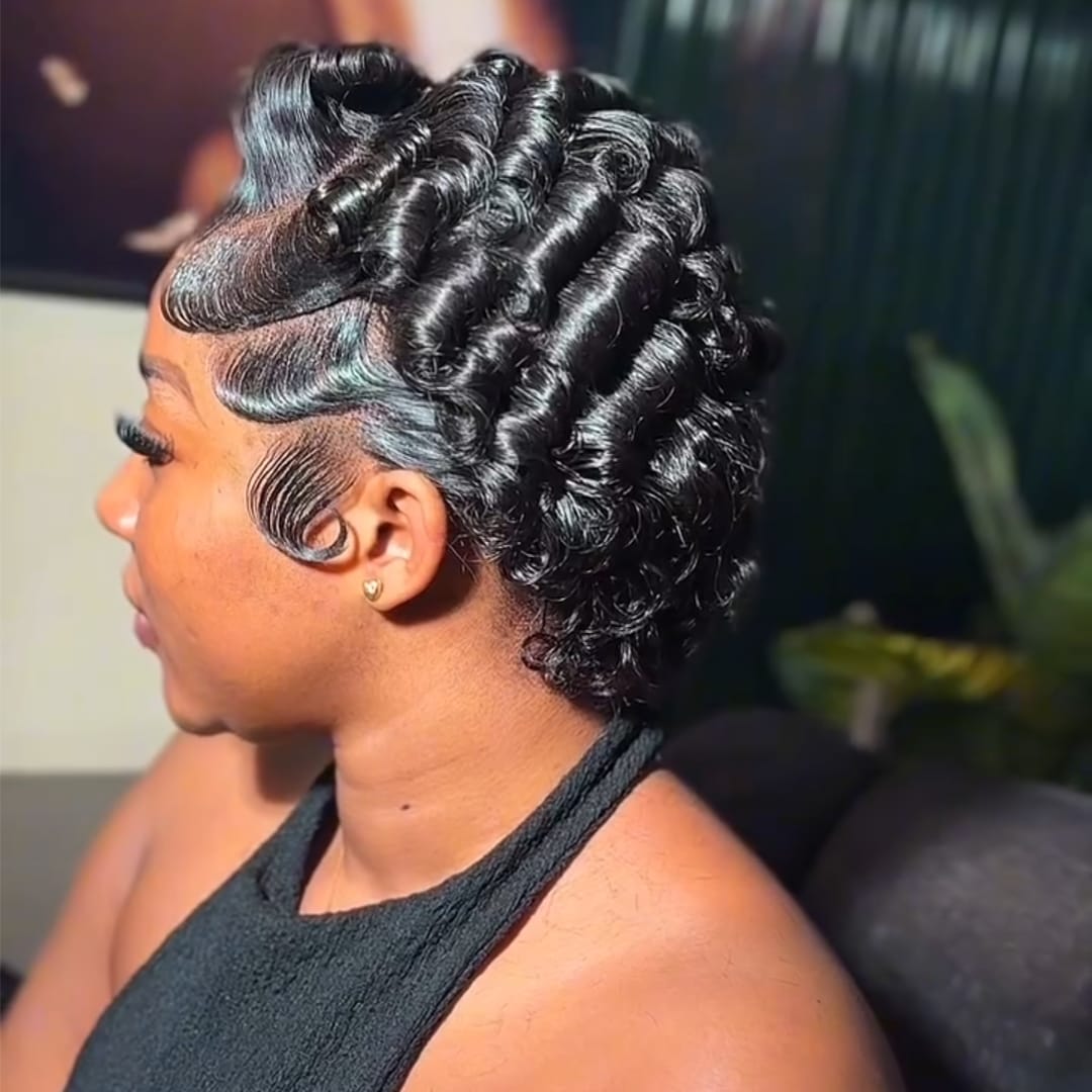 ailuxyhair-fr Perruque Coupe Pixie Identique à la photo AILUXY Perruque Pixie Ondulations au Doigt | Lace Front HD 100% Cheveux Humains