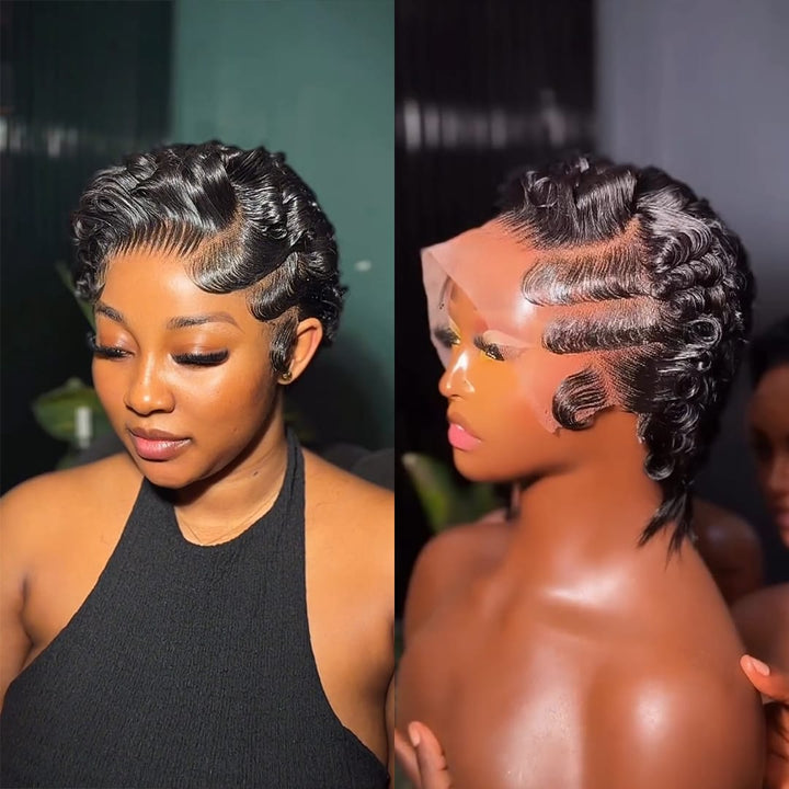 ailuxyhair-fr Perruque Coupe Pixie Identique à la photo AILUXY Perruque Pixie Ondulations au Doigt | Lace Front HD 100% Cheveux Humains