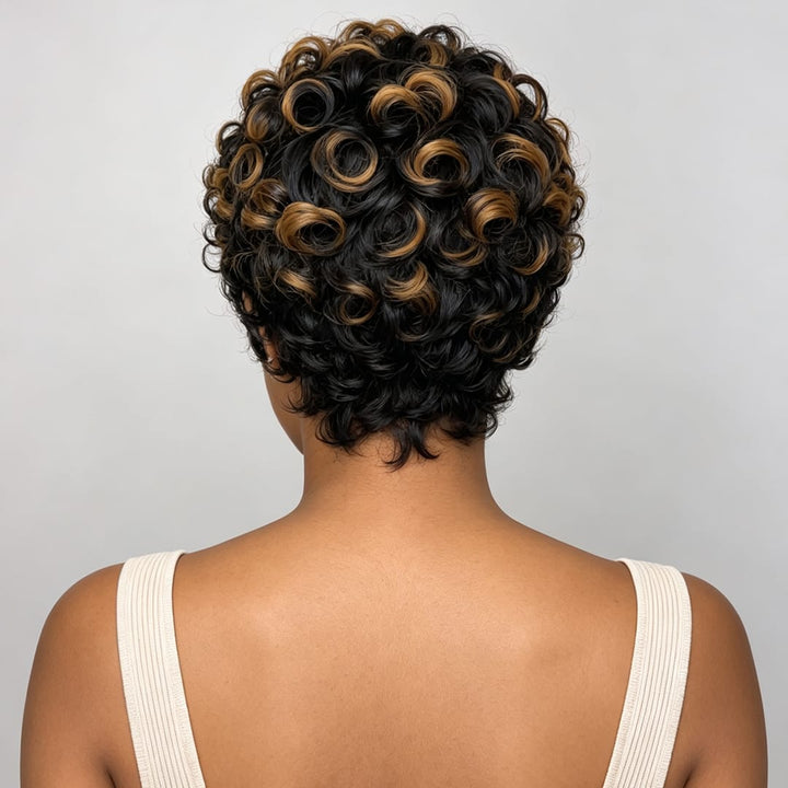 ailuxyhair-fr Perruque Coupe Pixie Identique à la photo AILUXY Perruque sexy bouclée ondulée brune à reflets faite à la machine