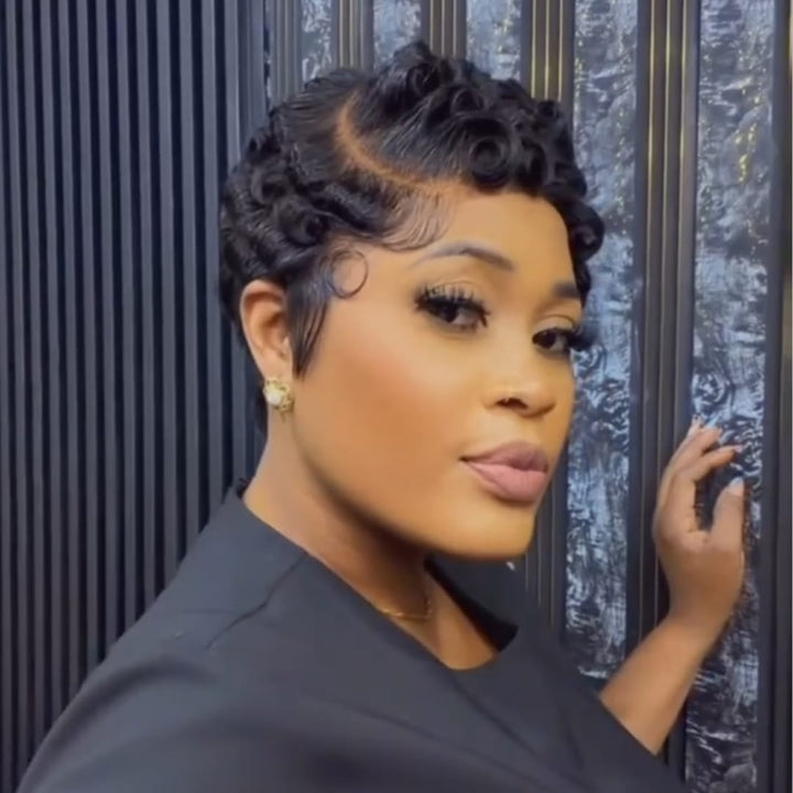 ailuxyhair-fr Perruque Coupe Pixie Identique à la photo HD AILUXY Perruque Courte HD 13X4 Dentelle Perruque Finger Wave en Cheveux Humain