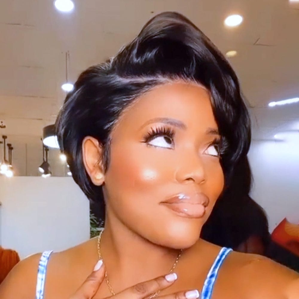 ailuxyhair-fr Perruque Coupe Pixie Noir (En france) AILUXY Perruque courte Pixie Cut 13X4 à demi-dentelle avec fermeture