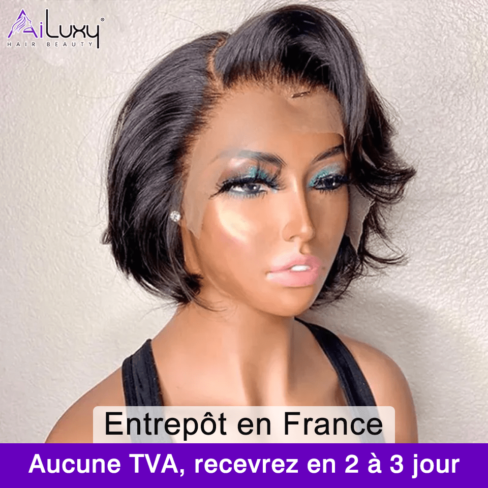 ailuxyhair-fr Perruque Coupe Pixie Noir (En france) AILUXY Perruque courte Pixie Cut 13X4 à demi-dentelle avec fermeture