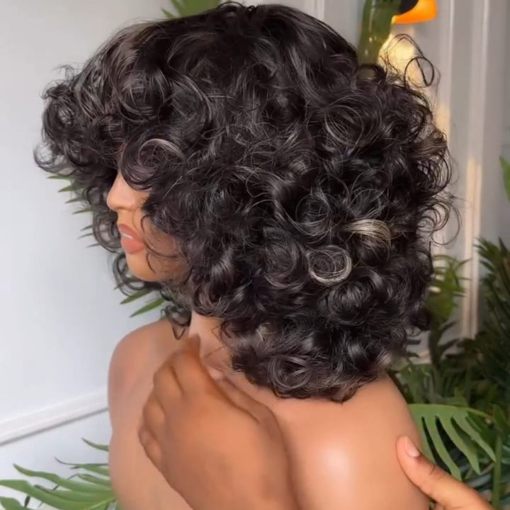 ailuxyhair-fr Sans Colle 12 pouces AILUXY Perruque  Bouclée Courte Avec Frange Sans Colle - Parfaite Pour Ajouter du Style à Vos Coiffures de Tous Les Jours