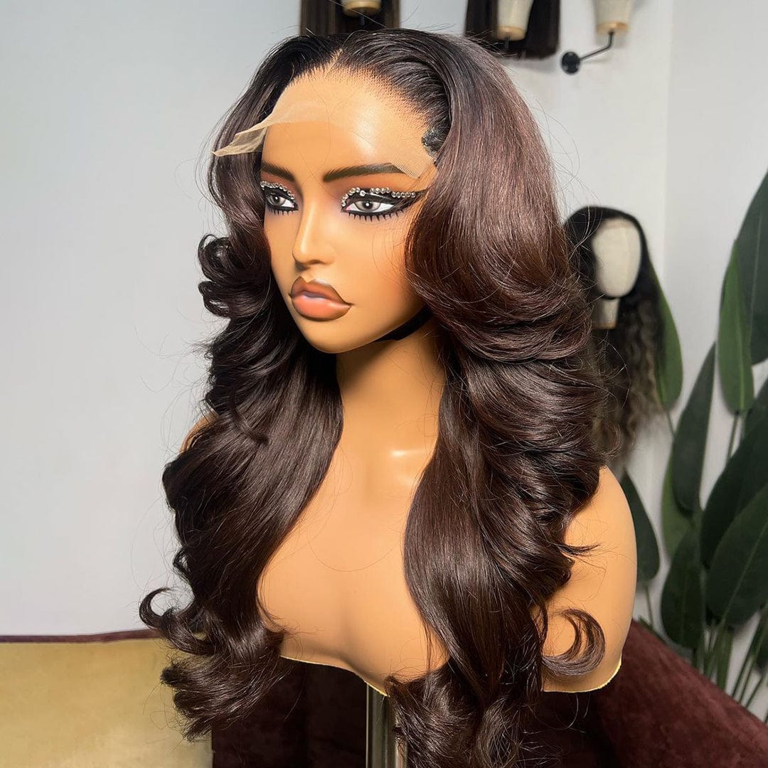 ailuxyhair-fr Sans Colle AILUXY 13x4 Lace Closure Chocolat Brun Bob Perruque Couleur Mixte 1B-4#