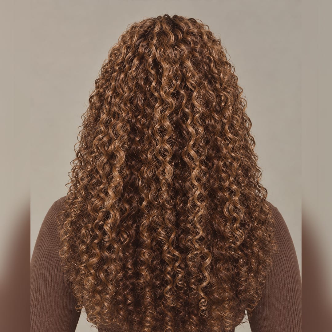 ailuxyhair-fr Sans Colle AILUXY 13x4 Lace Frontal Brun Aux Reflets Blonds Bouclé Longue Perruque 100% Cheveux Humains Densité 200%