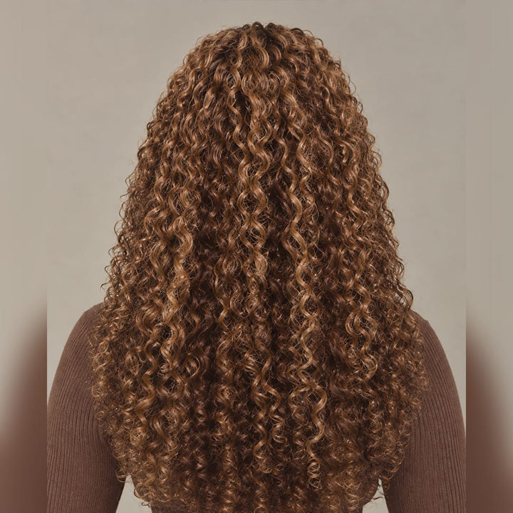 ailuxyhair-fr Sans Colle AILUXY 13x4 Lace Frontal Brun Aux Reflets Blonds Bouclé Longue Perruque 100% Cheveux Humains Densité 200%